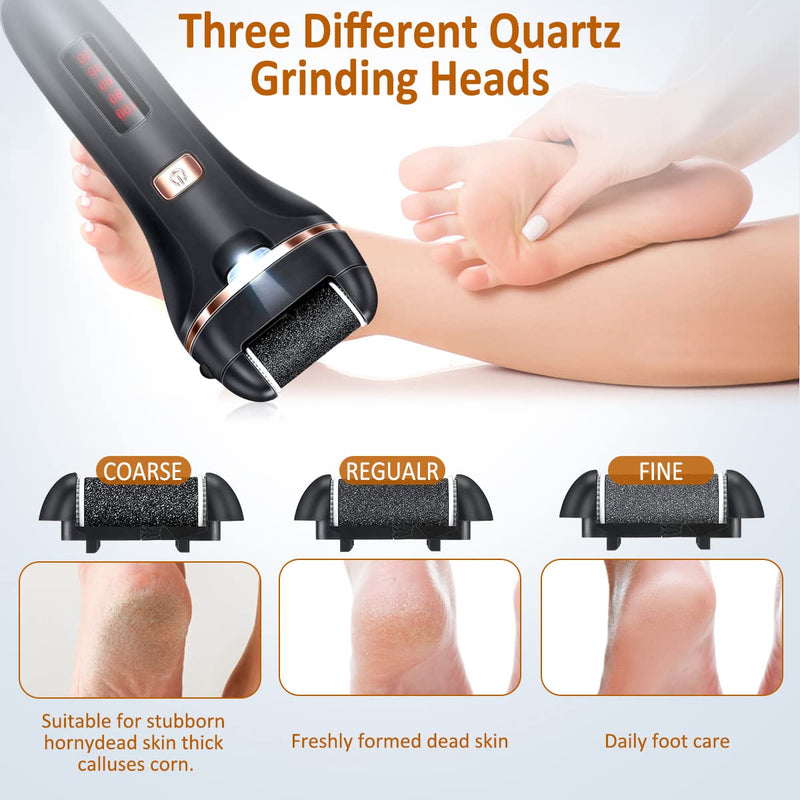 AdamPark Electric Callus Remover for Feet,Rechargeable Foot File Hard Skin Remover,Waterproof 14 in1 Professional Pedicure Kit for Cracked Heels &Dead Skin,with 3 Roller Heads 2 Speed(Black J8) Black J8 - BeesActive Australia