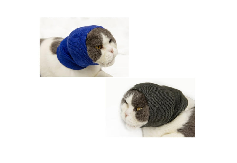 2 Pack Cat Ear Wrap, Anxiety Ear Cover Hematoma Compressionp Cat Snood for Grooming Blue+Grey S 1Blue+1Grey Small