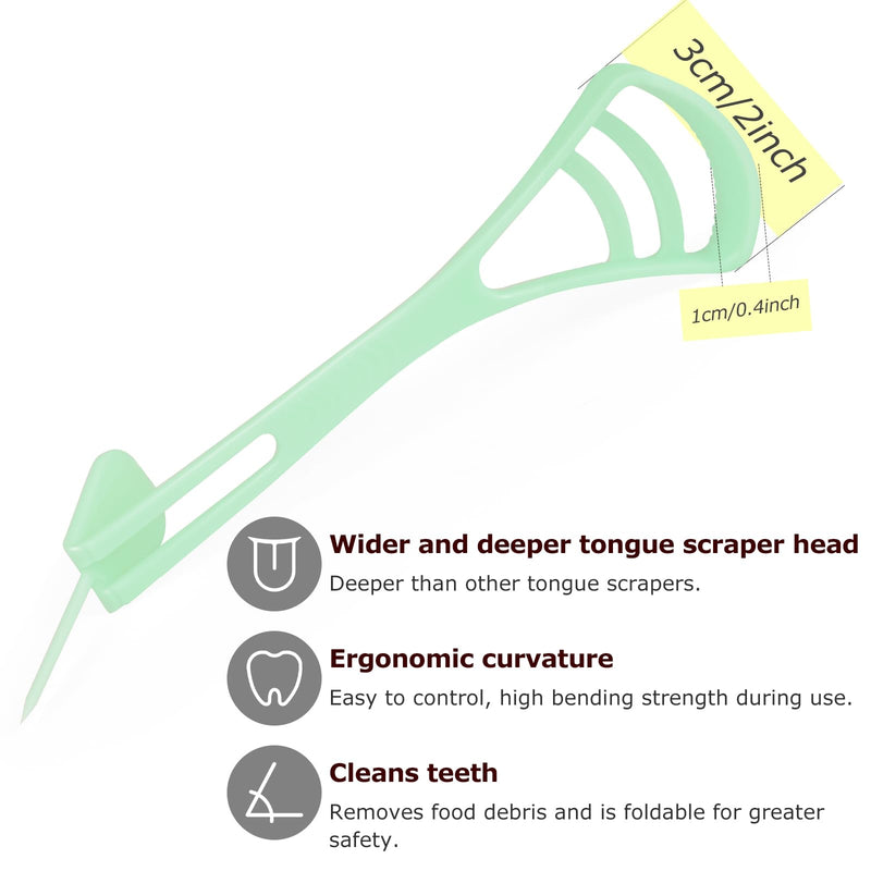 100 Counts Disposable Tongue Scraper with Dental Picks, Plastic Tongue Scrubber,BPA Free Tongue Cleaner Scrapers, Reduce Bad Breath and Fresh Breath(Green) 100 Counts,Green Tongue Scrapers