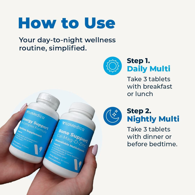 VitaMedica Day & Night Multivitamin Routine - 30-Day Supply | Energy & Mental Clarity, Bones & Joints, Beauty, Restful Sleep - Vitamins A, C, D, E, B-Complex, Magnesium, Biotin, Zinc