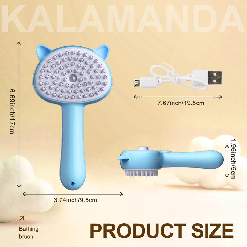 Cat Steam Brush, 4 in 1 Steamy Cat Brush with Handle, Rubber Pet Misting Brush with Release Button, Spary Dog Comb with Cleanser for Indoor Kittens Small Animals(Blue) Blue - BeesActive Australia