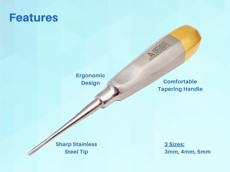 ARTMAN INSTRUMENTS Dental Straight Extraction Elevators – 2mm, 3mm, 4mm Root Tip & Gouge Elevators, Autoclavable Stainless Steel, Tooth Extraction Tools for Oral Surgery - BeesActive Australia