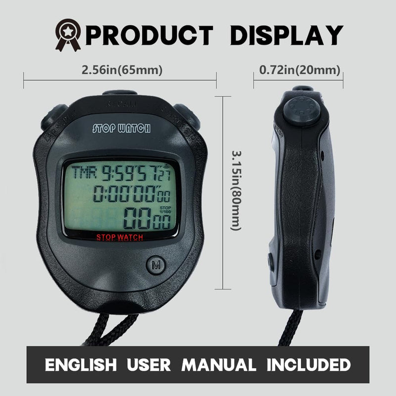 Professional Timer Stopwatch, Digital Sports Stopwatch with Countdown Timer, 100 Lap Memory, 0.01 Second Timing,Multi Functional Stopwatch for Swimming Running Rowing