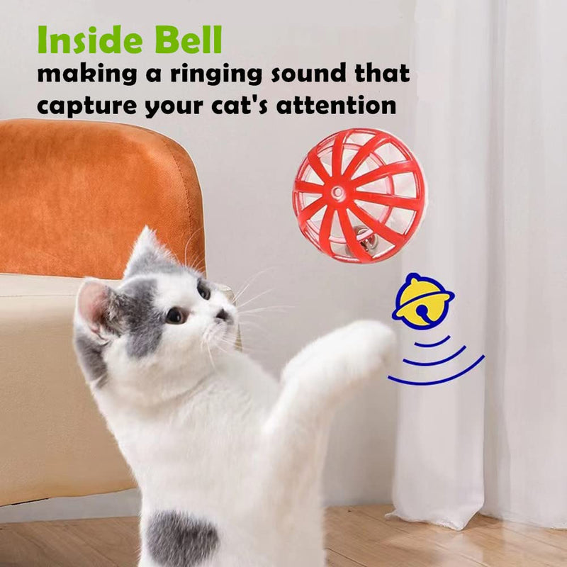 Cat Jingle Balls Toys 10Pcs 6 Styles for Indoor Cats - Plastic Lattice Cat Balls with Bells Kitten Rattle Toy, Gift Box and 1.5" - BeesActive Australia