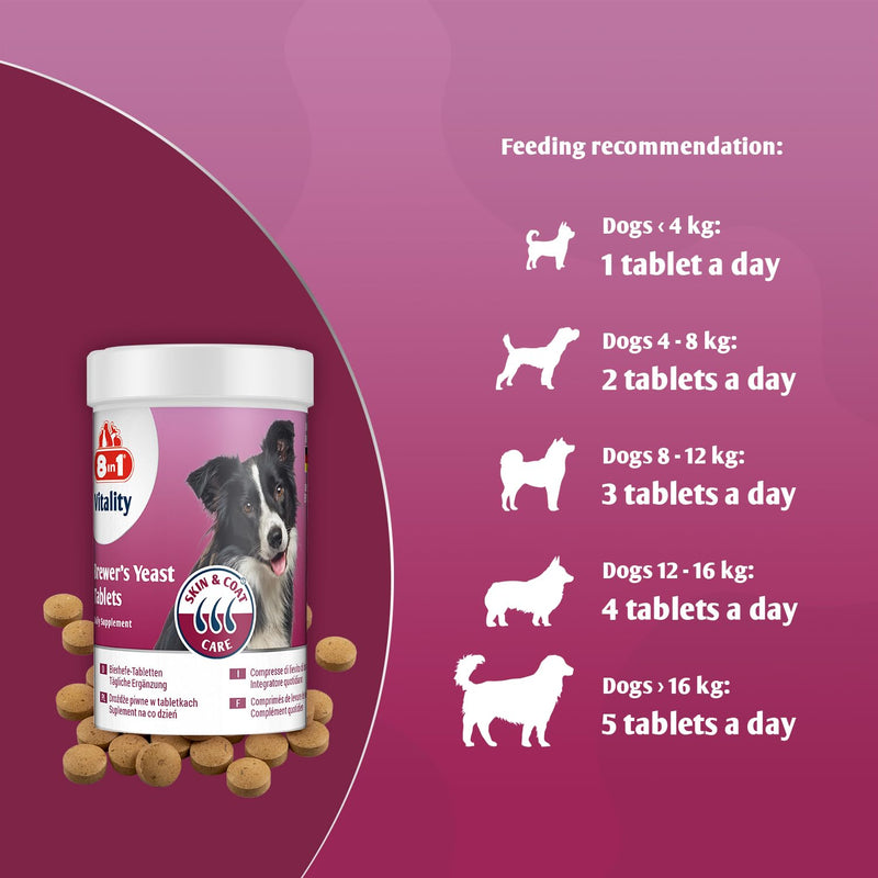 Brewer's Yeast Dog Nutritional Supplement - Skin and Coat Care - 260 tablets - rich in B-complex vitamins, with minerals and omega-3