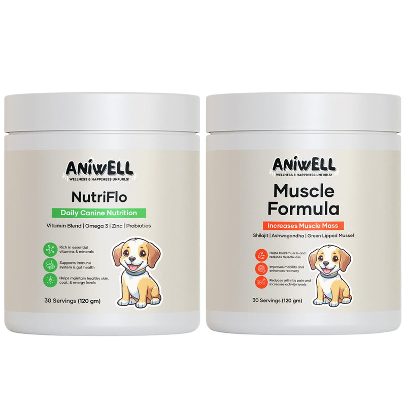 NutriFlo 10-in-1 Dog Multivitamin + Muscle Formula | Glucosamine, Green Lipped Mussel & Shilajit | Hip & Joint, Gut & Muscle Support | for All Dog Breeds