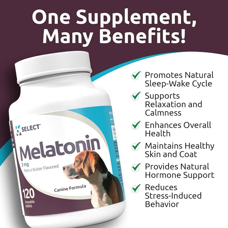 Prime Melatonin for Dogs - Composure Calming Chews - Sleep Aid Tablets - Reduce Stress - 3 mg 120 Peanut Butter Flavored Tablets