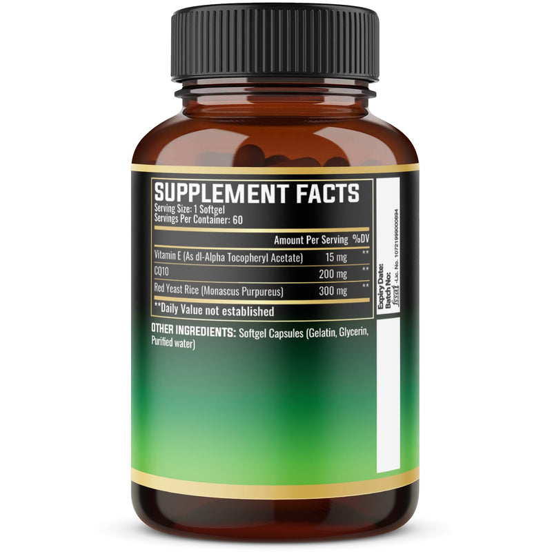 515 mg - CQ10 Softgels with Vitamin E, CoQ10, and Red Yeast Rice - 60 Softgels