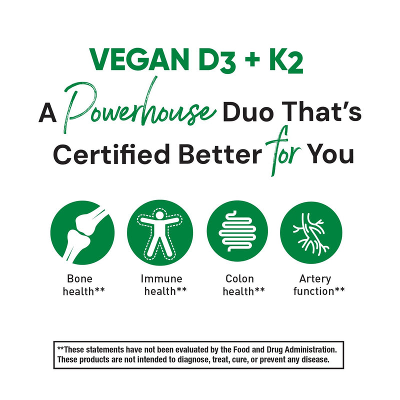 Country Life Vegan D3 + K2, MK-4 and MK-7, 60 Capsules | Provides 5,000 IU vitamin D3 and 100 mcg vitamin K2 from MK-4 and MK-7 60 Count (Pack of 1)