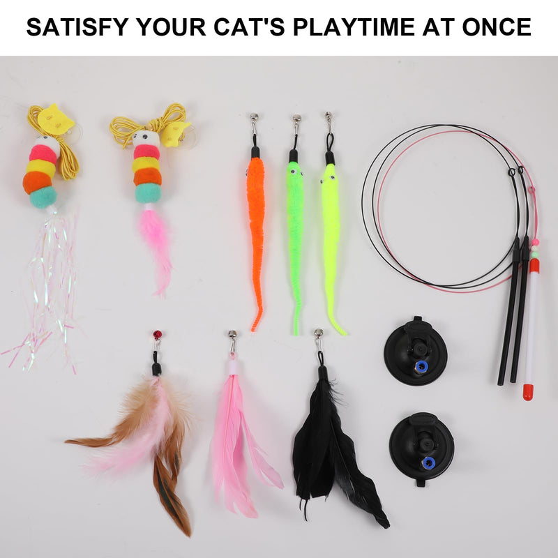 8pcs Cat Feathe Toys, Interactive Cat Toy for Indoor Cats, Suction Cup Cat Toys for Indoor Cats, Replacements Feathers Worm, Hanging Cat String Toy for Bored Indoor Kitten - BeesActive Australia