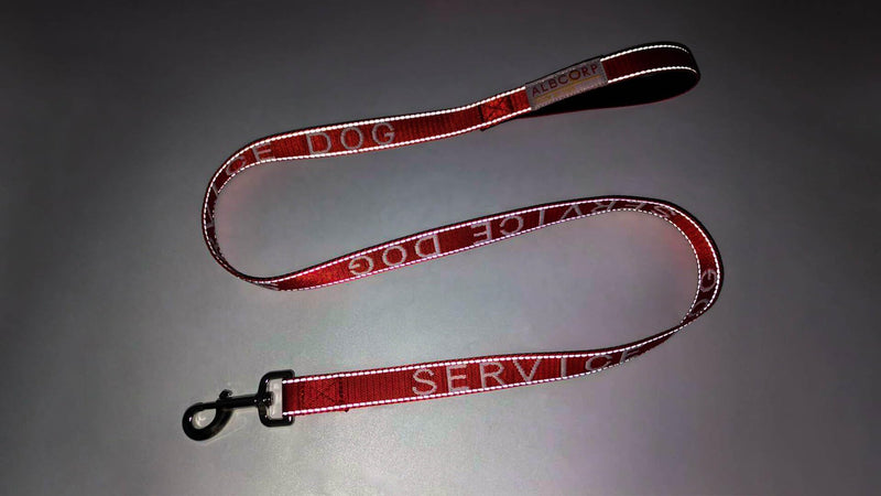 Albcorp Service Dog Leash - Embroidered- with Padded Neoprene Handle and Reflective threads, 4 Feet, for Harnesses, Vests or Collars, Red - BeesActive Australia