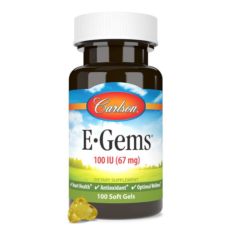 Carlson - E-Gems, 100 IU (67 mg), Natural-Source Vitamin E, Heart Health & Optimal Wellness, Antioxidant, 100 Soft Gels (Pack of 2) 100 Count (Pack of 2)
