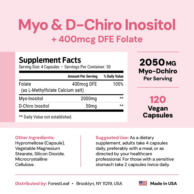 Myo-Inositol & D-Chiro Inositol Supplement for Women's Health | Fertility Supplements Women | Inositol 40:1 Ratio Support Ovarian Function & Healthy Hormone Balance Women | 2050mg | 120 Powder Caps - BeesActive Australia