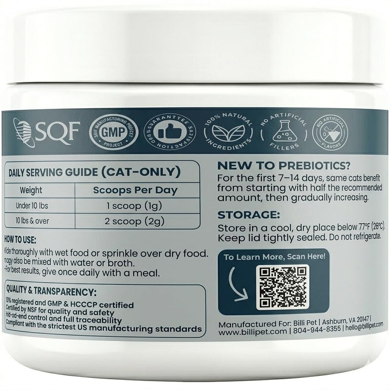 Cat Probiotic Powder for Cats with 6-Strain Probiotic Blend, Digestive Enzymes, Pumpkin Fiber & Omega-3 — Digestive & Gut Health Supplement, 4.2 oz, 120 Scoops
