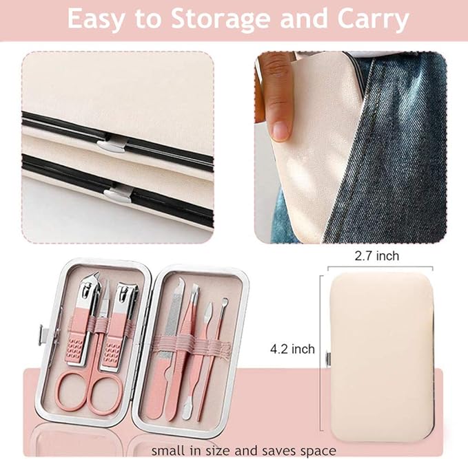 RuiChy Multifunctional Nail Clippers Set Manicure Set Professional Rose Gold Eyebrow Scissors Tweezers Nail File Nail Care Pedicure Grooming Kit with Case for Travel Use(8 Pcs) - BeesActive Australia