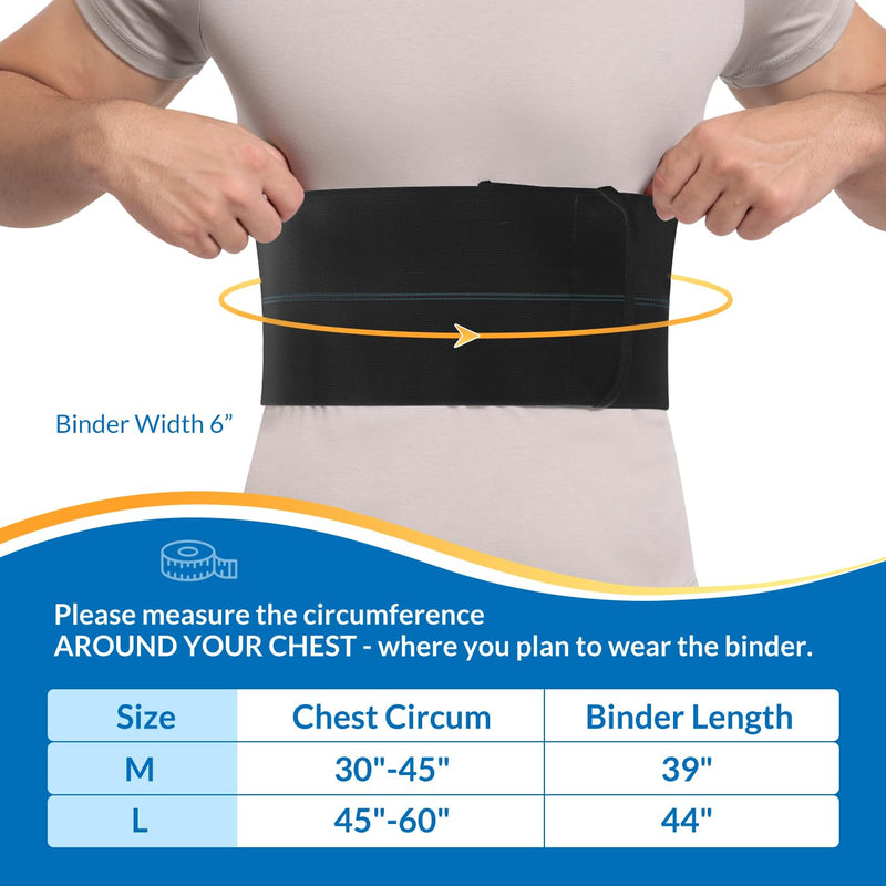 Broken Rib Brace for Men - Compression Chest Binder for Cracked Ribs Support & Chest Pain Relief - Rib Belt for Bruised Rib Cage (Black, Fits 30‚Äù-45‚Äù) M Black - BeesActive Australia