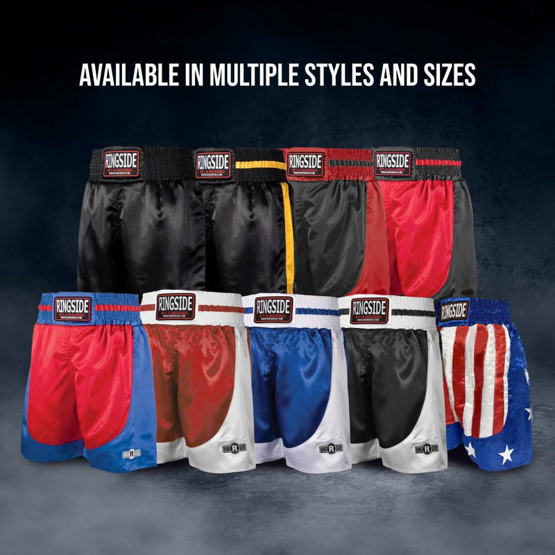 Ringside Pro-Style Boxing Trunks, Satin Shorts for Men and Women, Ideal for Boxing, MMA, Muay Thai Adult Large Black
