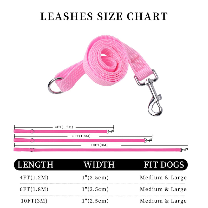 Strong Nylon Dog Leashes, with O-Rings, 4Ft/6 Ft and 10Ft, 1 Inch Wide, for Medium and Large Dogs Walking, Training Or Exploring (Pink, 6ft) pink - BeesActive Australia