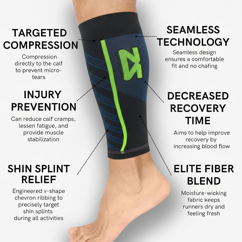 Zensah Featherweight Compression Leg Sleeves - Relieve Shin Splints, Calf Strains Medium Sporty Blue - BeesActive Australia