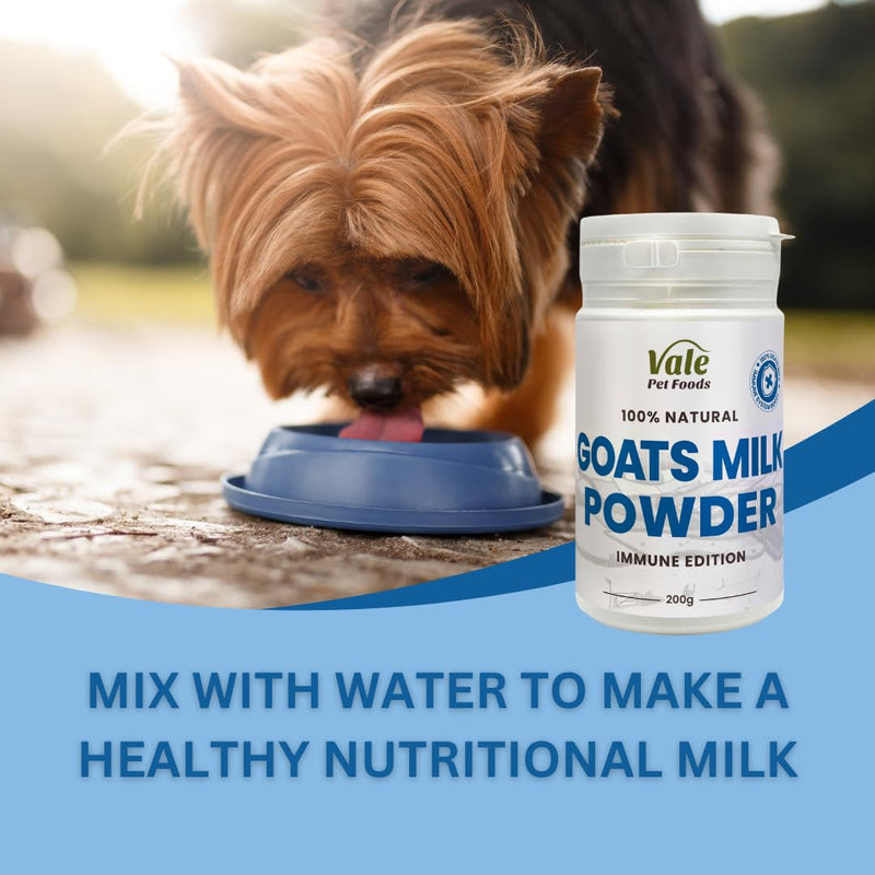 Whole Goats Milk Powder for Dogs 200g - Natural Dog Food Topper & Digestive Aid Supplement for Nutrition, Lick Mat & More - Sprinkle Dry or make into a Dog Milk - Vale Pet Foods
