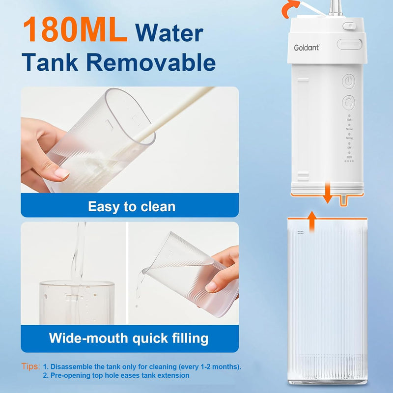 2026 New Portable Water Flosser for Teeth, 4 Modes & 4 Intensity Levels, Mini Small Design with Exquisite Travel Case, Removable Tank, IPX7 Waterproof, Cordless Dental Oral Irrigator (White) White