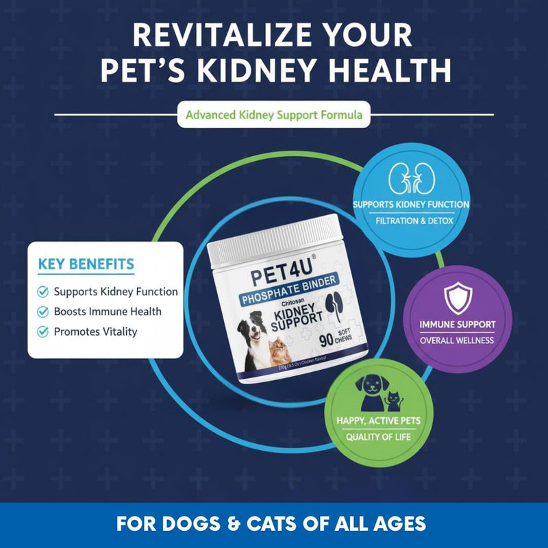Kidney Support for Dogs & Cats - Advanced Phosphate Binder Soft Chews for Renal Health - Chitosan, Omega-3s, B Vitamins - Promotes Kidney Function & Vitality - 90 Count