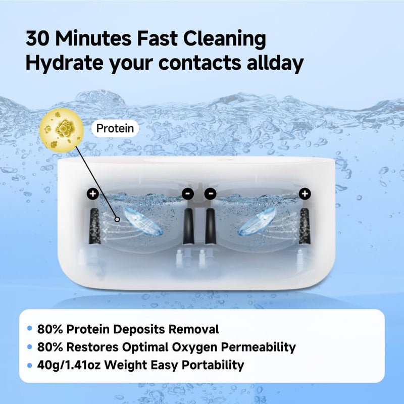 Soft Contact Lens Cleaner with Advanced Electrophoresis Technology, ReO2 Mini Pro, with Mirror and Tweezer (Blue) Blue