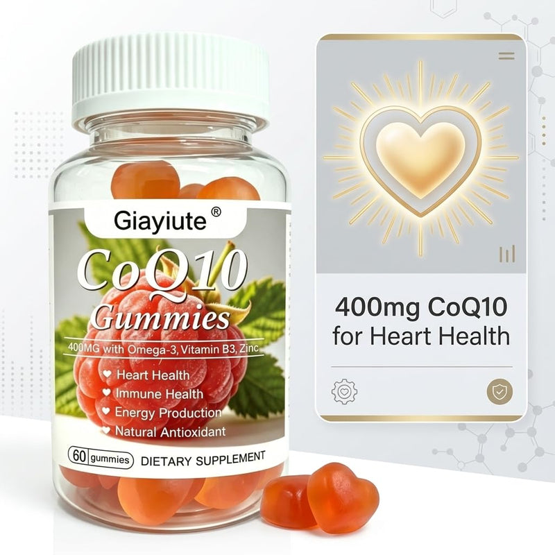 CoQ10 400mg Gummies with Omega-3 EPA DHA, Magnesium, Vitamin B3 & Zinc, Support Energy Production & Immune Function, Zero Added Sugar Vegan Chewable Coenzyme Q10 for Adults, 60 Count