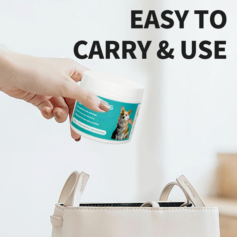 100 - pcs Natural Pet Eye Wipes. Soothing, Crafted with Natural, Non - irritating Aloe Vera & Chamomile extracts. for Removing Tear Stains and Cleaning Eye gunk in Both Cats and Dogs