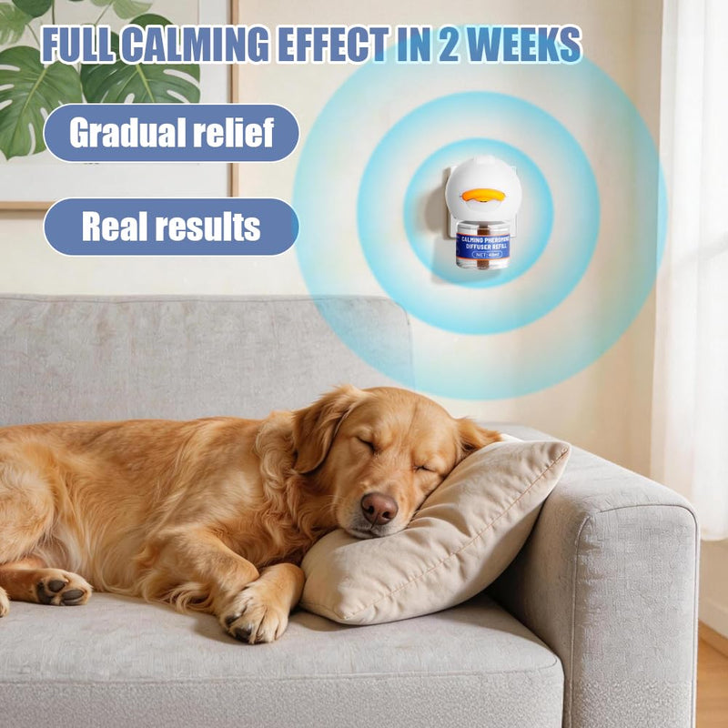 OSDUE Dog Calming Plug In, 4-in-1 Dog Calming Plug In Pheromone Diffuser with 1 Diffuser + 3 Refills, Helps Relaxation, Anxiety Relief & Stress Relief, 90 Day 1 Diffuser + 3 Refill