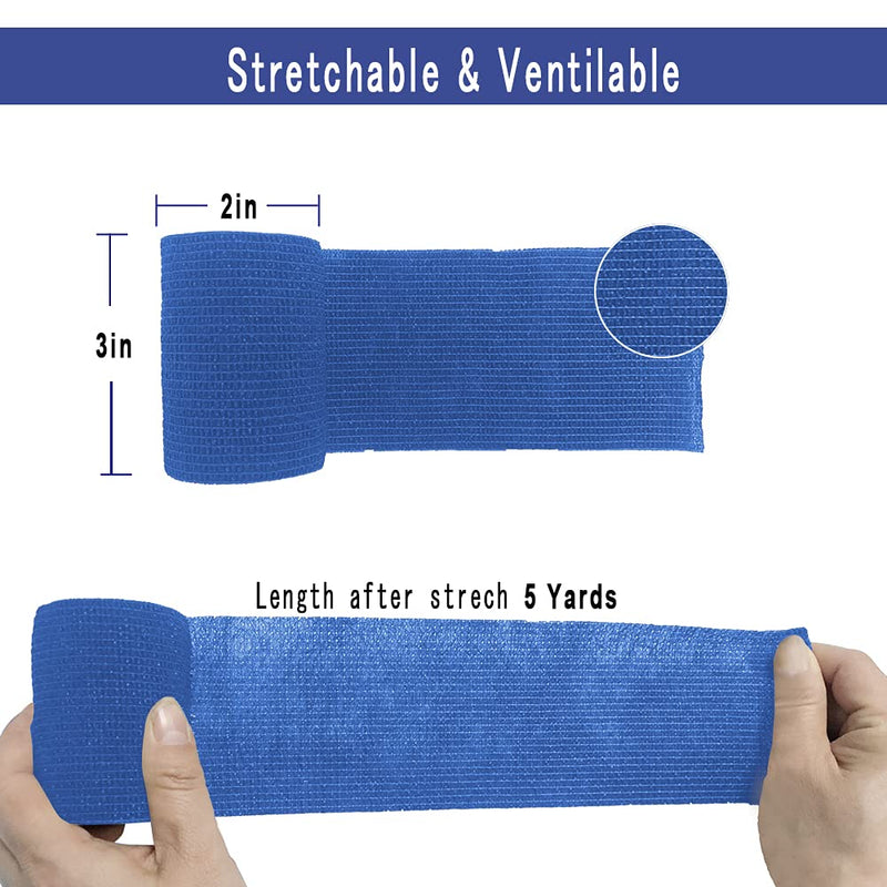 [12 Pack-3" x5Yards] MINGYUE Self Adhesive Bandage Wrap,Athletic Tape,Sports Tape,Wrist and Ankle Wrap Tape,Cohesive Bandage for Vet Tape(Blue) 12rolls Blue - BeesActive Australia