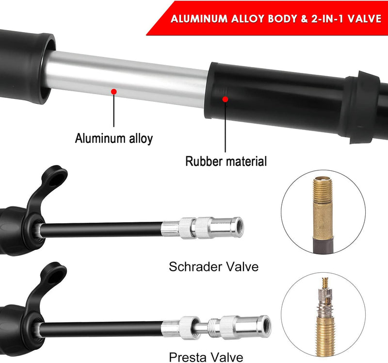 Mini Bike Pump Portable 80 PSI Bicycle Tire Pump Fits Presta and Schrader Valve,Lightweight & Pocket Size - BeesActive Australia