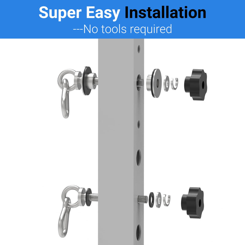 Set of 2 Heavy-Duty Stainless Steel Power Rack Attachments with Quick-Connect Buckles, Fits 2" x 2" or 3" x 3" Racks with 1/2" or 1" Holes, Wobble-Free and Secure Fit