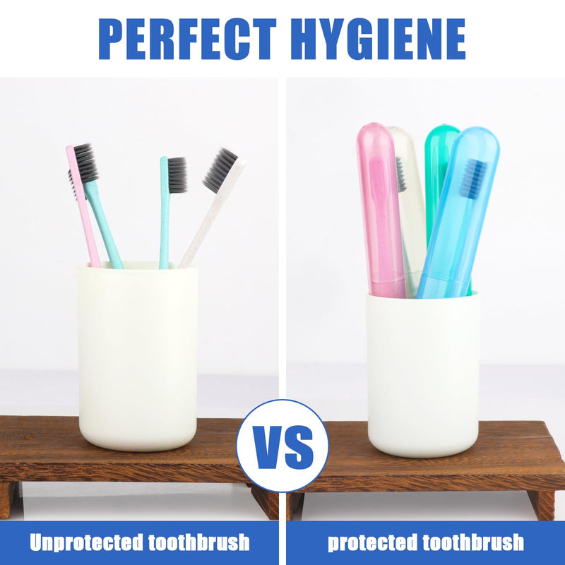 4 Pack Toothbrush Cases Travel Toothbrush Holder Portable Toothbrush Container Case Plastic Toothbrush Carrier Cover Case Toothbrush Protector for Traveling, Bathroom, School, Home, Camping Blue, Green, Pink, Beige - BeesActive Australia