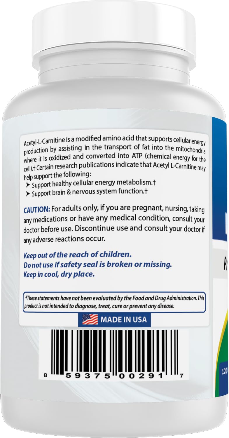 Best Naturals Acetyl L-Carnitine (ALCAR) 500mg, 120 Capsules, 120 Servings - Non-GMO and Gluten Free, 1 Capsule per Serving (3 Pack) 120 Count (Pack of 3)