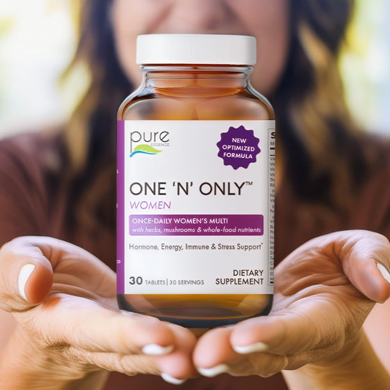 PURE ESSENCE LABS One N Only Multivitamin for Women, Natural One a Day Herbal Supplement with Vitamin D3, B12, and Biotin with Whole Foods, 30 Tablets 30 Count (Pack of 1)