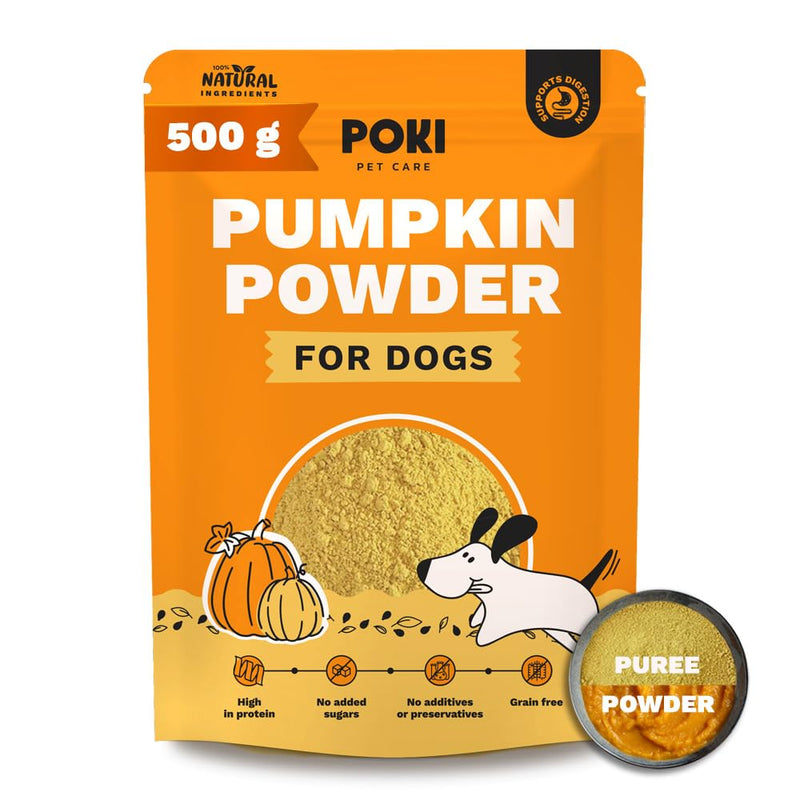 Pumpkin Powder for Dogs (500g) | Pumpkin Puree for Dogs | Fibre Supplement For Loose Stools Digestion, Weight Management & Immune Health | 100% Natural Ingredients | Poki Pet Care