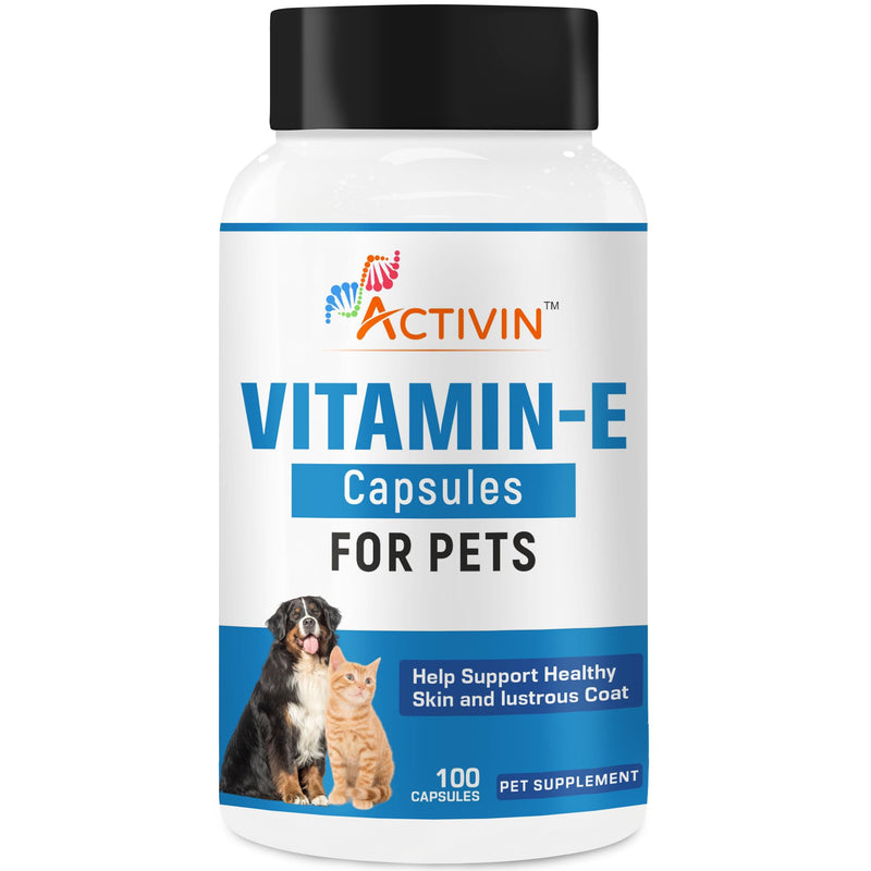 Vitamin E Capsules for Dogs & Cats | Antioxidant Nutritional Support | Supports Skin, Coat & Immune Health | Veterinary Supplement | 100 Capsules