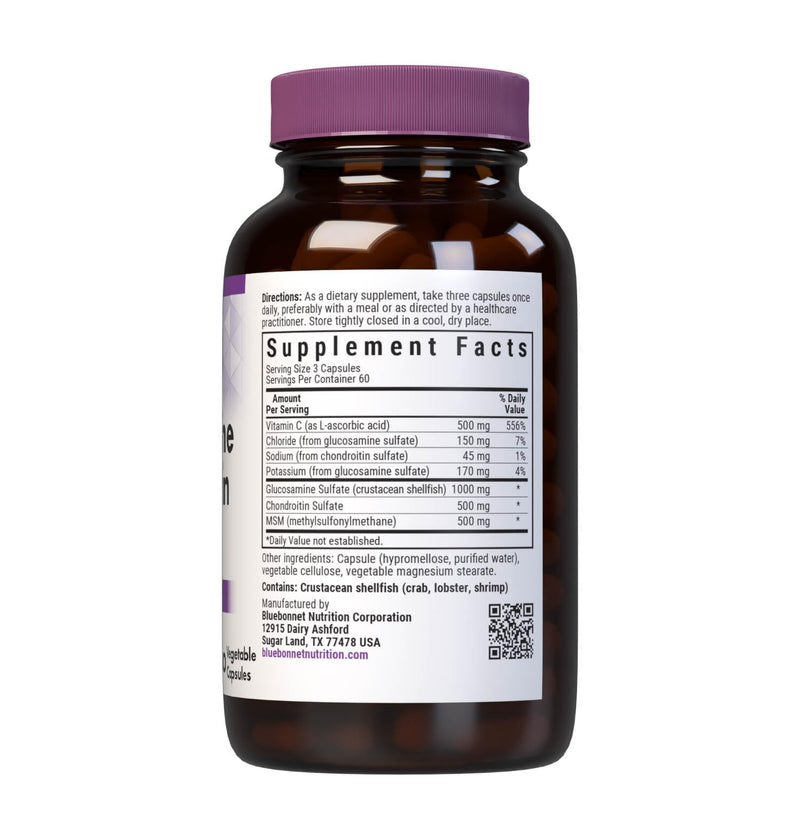 Bluebonnet Nutrition Glucosamine Chondroitin Plus MSM, Glucosamine, Chondroitin Sulfate, Vitamin C & OptiMSM, Bone & Joint Health, Non GMO, Gluten Free, Soy Free, Milk Free, 180 Vegetable Capsules 180 Count (Pack of 1) - BeesActive Australia