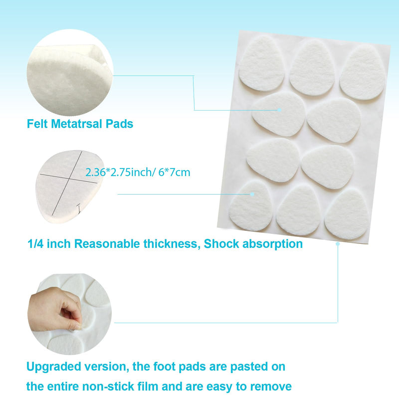Metatarsal Pads for Women and Men 40 Pieces, Felt Ball of Foot Cushion, Adhesive Forefoot Pads Forefoot Cushion Pads, Foot Pads for Forefoot and Sole Support, Metatarsalgia Mortons Neuroma