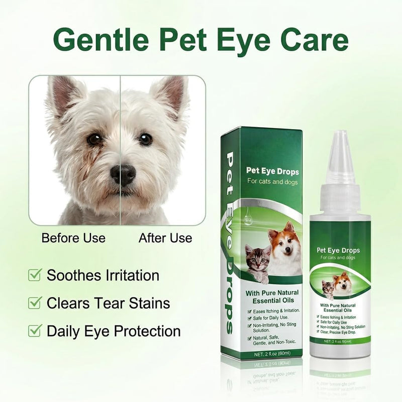 Dog Eye Drops 60ml - Gentle Eye Cleaner for Dogs & Cats | Cleansing & Soothing Eye Wash for Dry, Itchy, Irritated & Gunky Eyes | Tear Stain Remover & Daily Eye Care Solution
