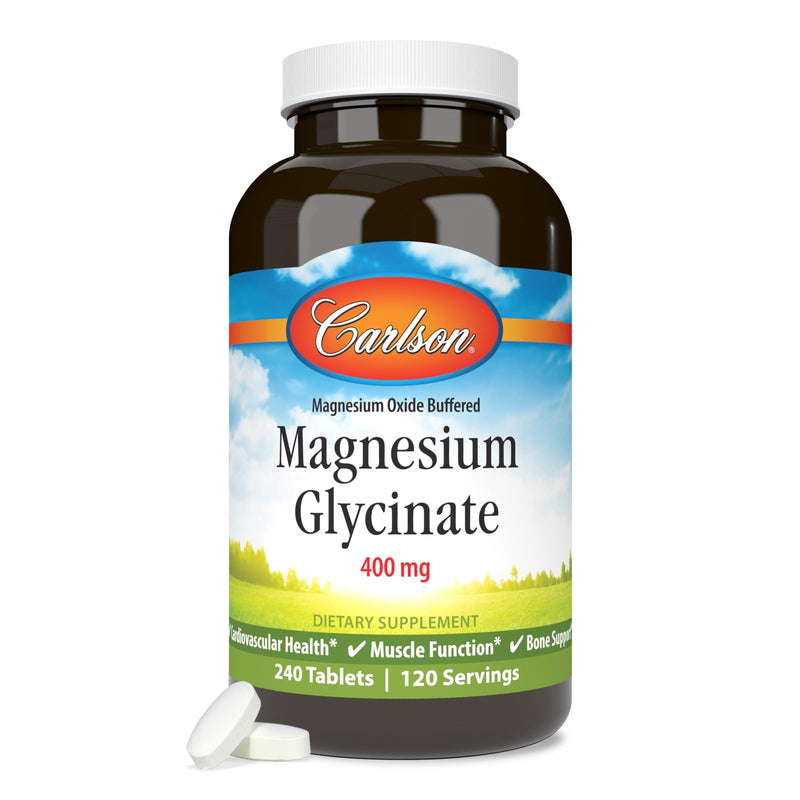 Carlson Chelated Magnesium Glycinate, 400 mg, Muscle Function, 240 Tablets | Superior Absorption; Bone Support 240 Count (Pack of 1)