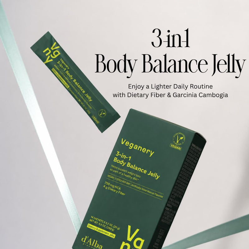 3-in-1 Body Balance Jelly 14 Sticks – Vegan Garcinia Cambogia & Dietary Fiber Supplement, Zero Sugar, Supports Healthy Metabolism, Shine Muscat Flavor, Korean Wellness Supplement
