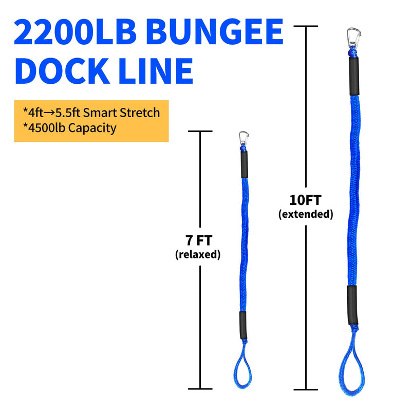 Bungee Dock Line with Stainless Steel Clip Boat Rope Mooring String with Foam Float for Docking,Kayak,Watercraft,SeaDoo,Pontoon,Canoe,Power Boat Accessory,7-10ft (Blue,with One Hook Blue 7FT-with One Hook - BeesActive Australia
