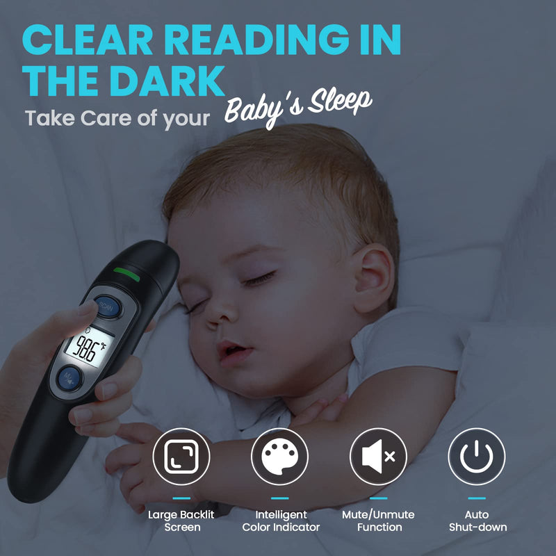 Infrared Thermometer for Adults,Forehead and Ear Thermometer for Fever, Babies, Children, Adults, Indoor and Outdoor Use (Black) Black