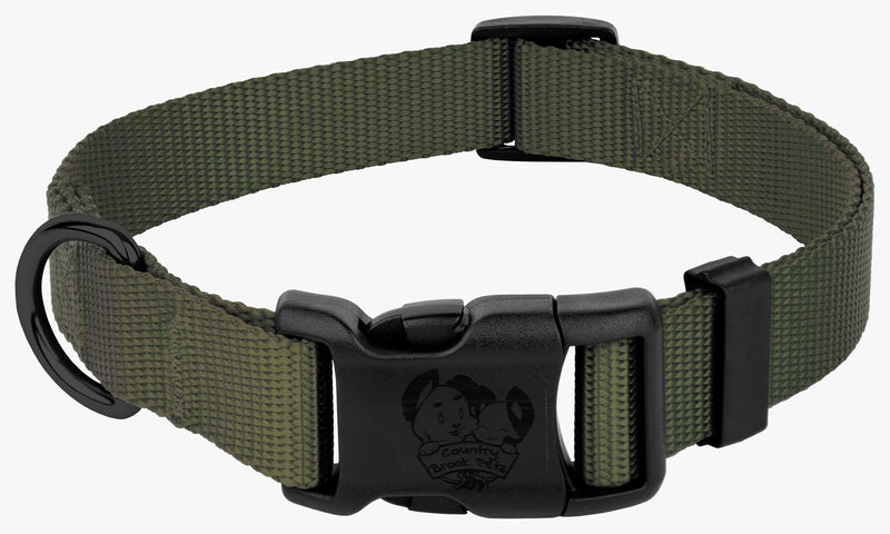 Country Brook Petz - American-Made Dog Collar for Large, Medium, and Small Dogs and Puppies - Deluxe Heavy Duty Nylon in 33 Dazzling Colors (Large, 1 Inch Wide, Dark Olive Drab) Large (Pack of 1) - BeesActive Australia