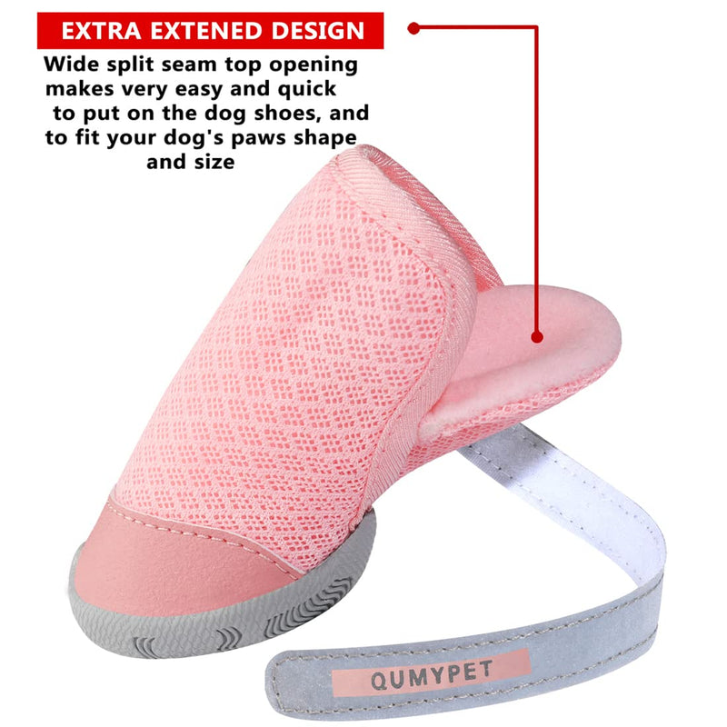 QUMY 4PCS Dog Shoes for Small Dogs, Hot Pavement Summer Puppy Dog Boots & Paw Protectors with Soft Skid-Resistant Rubber Sole, Mesh Breathable Dog Booties for Hardfloors, Walking Running Pink Size 1 0Pink-4PCS size 1: 1.29"x0.98"(L*W) - BeesActive Australia