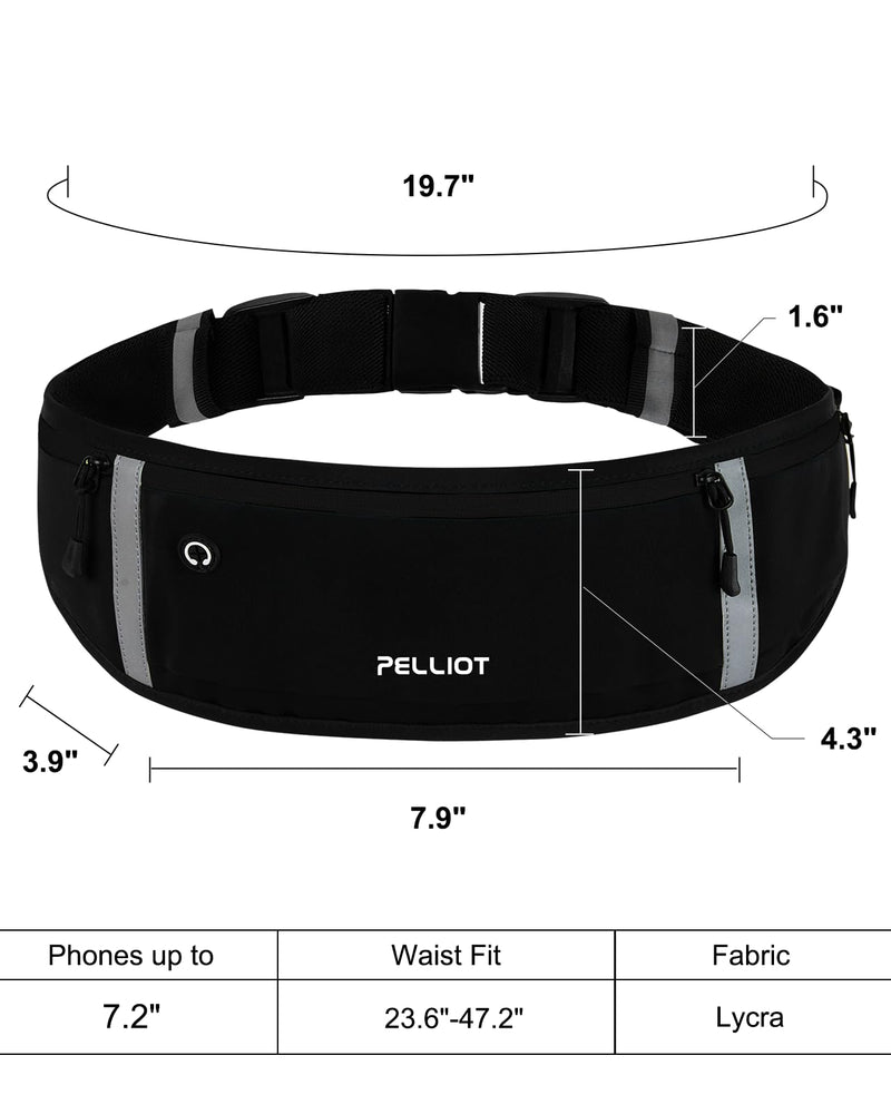PELLIOT Running Belt for Women Men Slim Fanny Pack Phone Money Waist Pack Belt Bag for Hiking Cycling Exercise Running Black