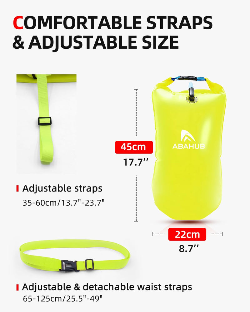 Abahub Swim Bubble Safety Tow Float Achieve Be Bright, Be Seen, Be Safer for Open Water Swimmers and Triathletes During Outdoor Swimming High Visibility Buoy Orangegreen 15L - BeesActive Australia