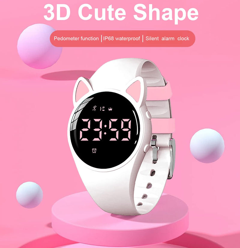 Fitness Tracker Pedometer Watch, No App No Phone Required, USB Charge 1 Hour for 20 Days Use, IP68 Waterproof Digital Watch with Alarm Clock Timer Distance Step Tracker for Kid Teen Boys Girls White+Pink - BeesActive Australia